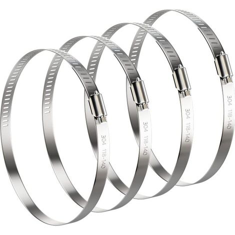 Un jeu de 4 colliers de serrage réglables, 118-140 mm, adaptés aux tuyaux de carburant de 5 pouces de diamètre. (1/5)