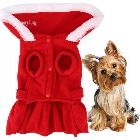 Robe De Noël Pour Chien - Vêtement D'hiver En Coton Rouge - Costume Festif Pour Petit Chien Et Chat - Taille S (1/5)