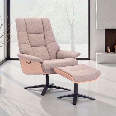 Fauteuil pivotant 86x82x106cm en tissu beige chiné et décor chêne (1/3)
