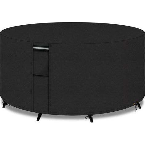 Ronde Housse Salon de Jardin, Housse Table de Jardin Patio De Tissu De 600D Oxford, Housse de Protection Salon de Jardin avec Corde et Boucle,Imperméables,Anti-UV,Coupe-Vent 190x80cm(Noir) (1/5)