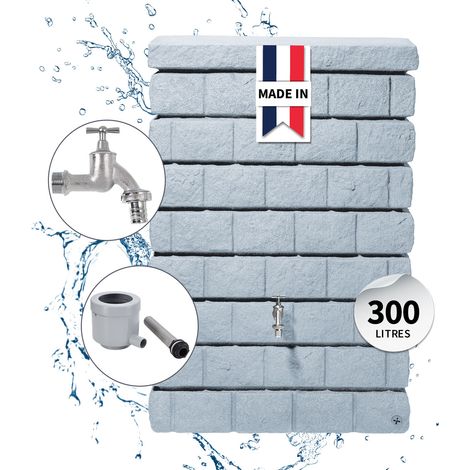 GARANTIA Kit Réservoir mural ROCKY Junior 300L gris clair avec robinet chromé et collecteur Eco gris - solution élégante et écologique (1/5)