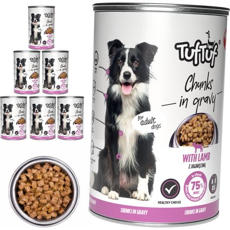 TufTuf Nassfutter für Hunde, Lamm, Dose, 6 x 415 g, Stücke in Soße (1/2)