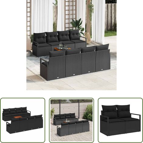 Gartentisch - Gartensofa-set mit Kissen 9 pcs Schwarz Poly-Rattan (1/5)