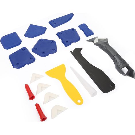 Kit d'outils pour calfeutrage 18 pièces : pelle à dissolvant pour mastic silicone, grattoir pour verre et ciment (1/5)