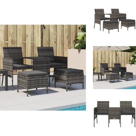 Canapé de jardin 2 places avec table et tabourets gris rotin - Canapé De Jardin - Salon De Jardin - Mobilier Extérieur - Résine Tressée - Rotin Synthétique (1/5)