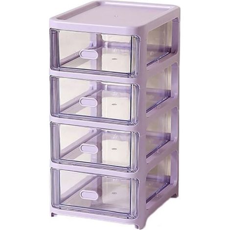 Mini tour de rangement à 4 niveaux en plastique avec bacs à tiroirs petites boîtes la maison le bureau le bureau, violet (1/4)