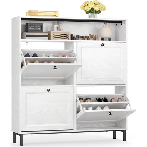Mueble Zapatero Bealife con 4 Compartimentos 1 Abierto para Hasta 20 Pares de Zapatos Blanco 100 x 24 x 108 cm (1/5)