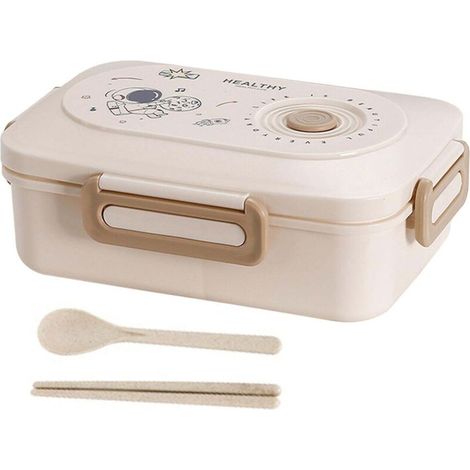 Boîte à lunch astronaute de 1,2 L avec cuillère, baguettes, couvercle hermétique et 3 compartiments, compatible micro-ondes et de qualité alimentaire. (1/5)