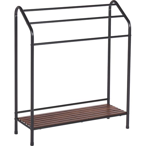 Toallero de metal negro mate madera oscura recubrimiento en polvo 3 rieles accesorio de pie moderno baño Muriva