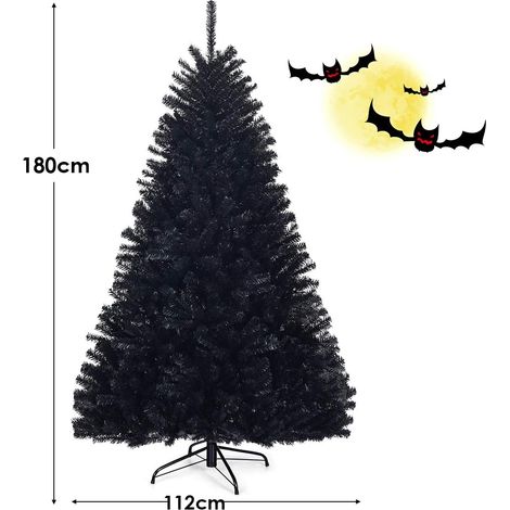 Goplus – Sapin de Noël artificiel noir 180 cm – 1036/1258 branches PVC ignifuge – Base métallique stable – Pour décoration maison et entreprise (1/5)
