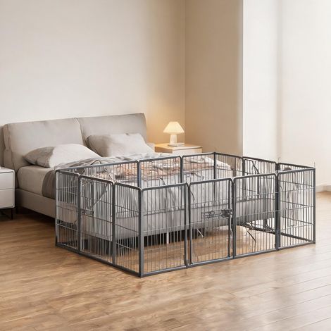 Barrière pour chien coloris gris en acier 320 x 320 x 80 cm (1/5)