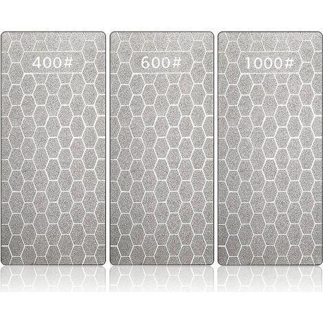 Juego de 3 piedras de afilar de diamante, piedras de afilar profesionales para banco (grano 400, 600, 1000)