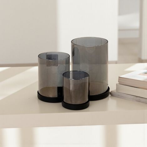 Set Of 3 Smoked Glass Candle Holders (1/2)