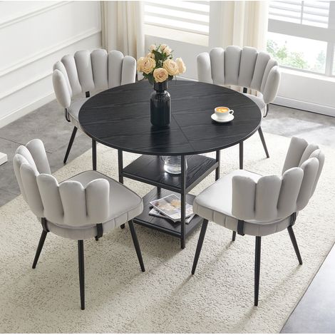 Ensemble table ronde 107 cm et 4 chaises gris clair, style industriel, MDF et métal (1/5)
