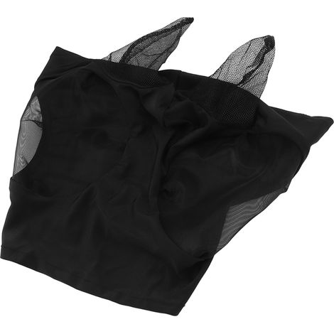 Masque anti-mouches en filet pour cheval, respirant et élastique, avec protection des oreilles, équipement d'équitation noir (1/5)