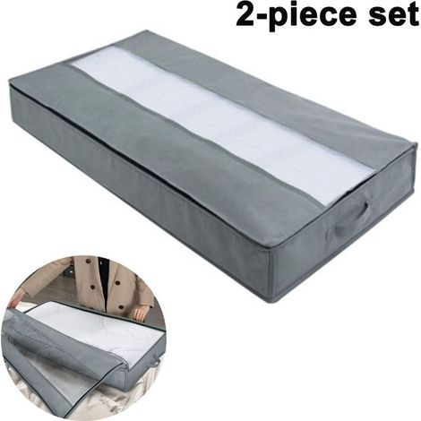 Set of 2 bags storage under bed in fabric Oxford, with handles and window transparent (1/4)