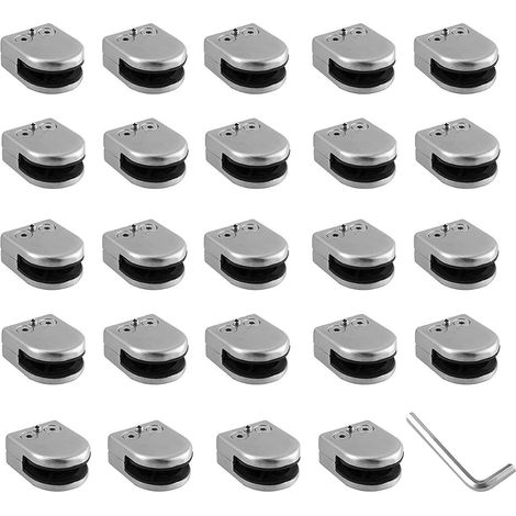 Lot de 24 pinces à verre réglables en acier inoxydable de 6 à 8 mm - Dos plat - Pour balustrade, escalier, main courante, fenêtre, argent (1/5)