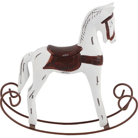 Cheval à bascule en bois sculpté peint à la main, jouet pour enfant, décoration de table, blanc, cadeau (1/5)