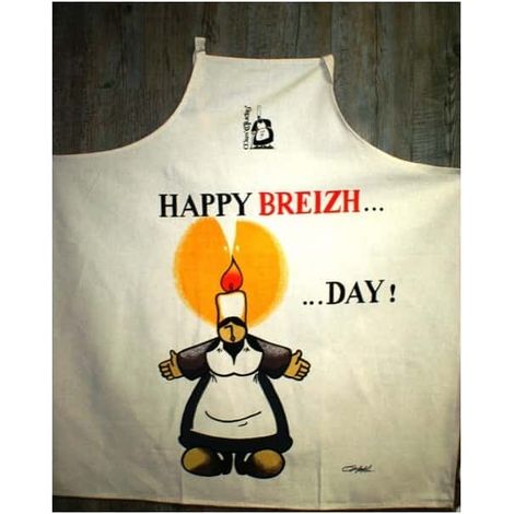 Tablier de cuisine en coton « Happy Breizh Day » – Mam Goudig – Esprit breton - 70x90cm - Beige (1/2)