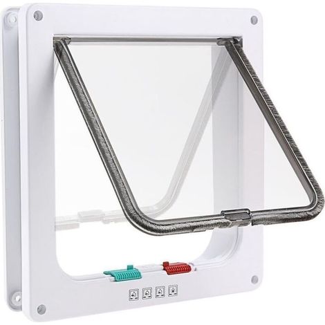 Chatière à 4 Positions Chatière Chat avec Tunnel Cache Découpe Chatière Chien Porte de Chat avec Serrure Chatières pour Petit Animaux Cat Mate Verrouillable Facile à Installer Blanc (L)..