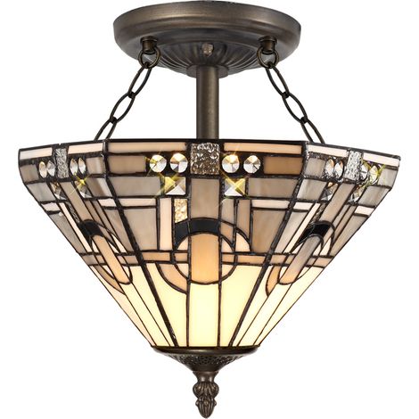 Tiffany by Tiff Ceiling Light Semi Flush With Art Deco Shade - Brass Litecraft (1/5)