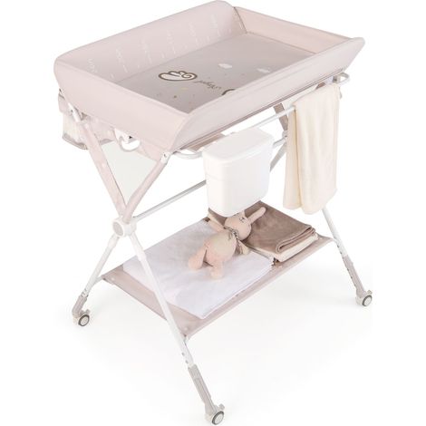 COSTWAY Diaper Changing Station Foldable Baby Changing Table w/Lockable Wheels (1/5)