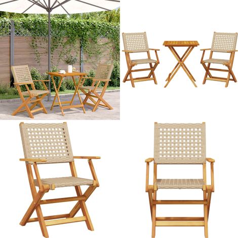 Set da Bistrot 3 pz Beige in Polyrattan e Legno Massello - Sedie da giardino - Mobili da esterno