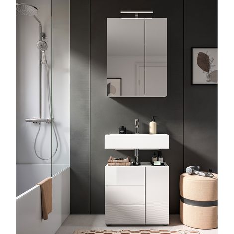 Ensemble salle de bain 2 meubles blanc brillant - VARKA