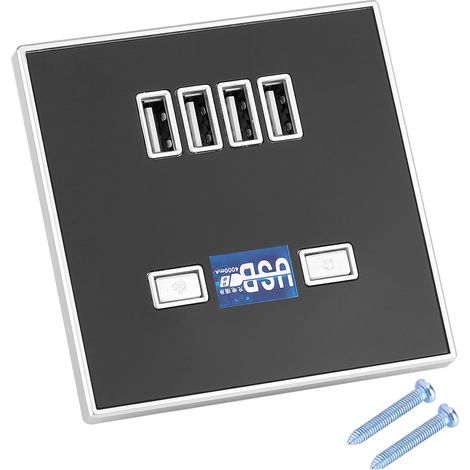 Prise Murale Usb 4 Ports Avec Interrupteur Et Lumière Led Pour Chantier 220v Noir (1/5)