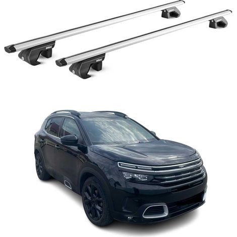 OMAC Barres de toit aluminium certifiées TÜV pour Citroën C5 Aircross 2018-2025 – Pour rails de toit standards – Rainure en T – Charge max 90 kg – 2 antivols Argent