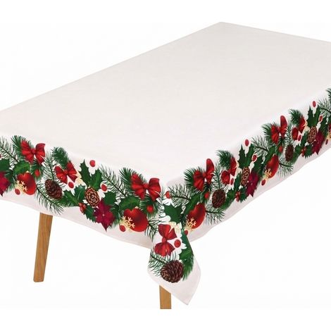 Nappe de Noël rectangulaire en polyester imperméable rouge décorative et festive 85x85cm-6 (1/4)