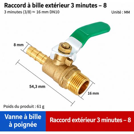 Vanne à boisseau sphérique laiton 3/8 mâle et embout cannelé 8-03 8-03 1.0 3 8 63 g – Livraison gratuite