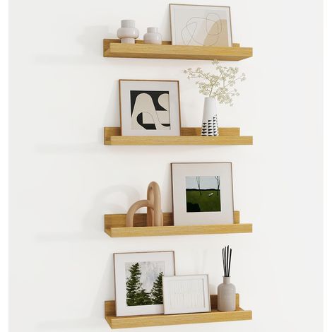 Étagère Murale en Bois de 40 cm, étagère Murale en chêne avec Tablette pour Cadres et Livres, Lot de 4, étagère Flottante en MDF pour Cuisine, Salon, Chambre et Bureau (1/5)