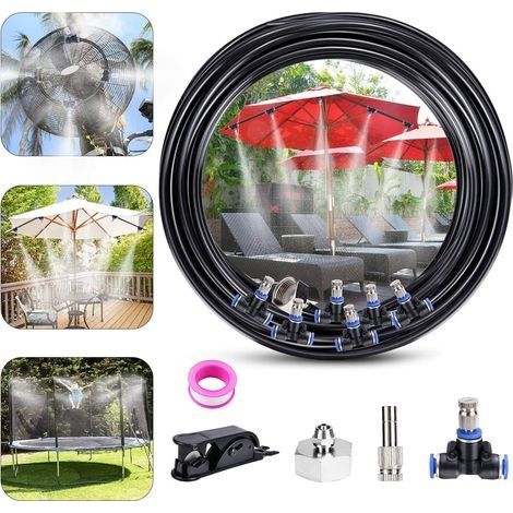 Brumisateur de Terrasse, Système de Brumisation Kit D'Irrigation Extérieur Goutte à Patio Misting Micro Flow Drip Kit pour Gazebo Jardin(10m) (1/5)