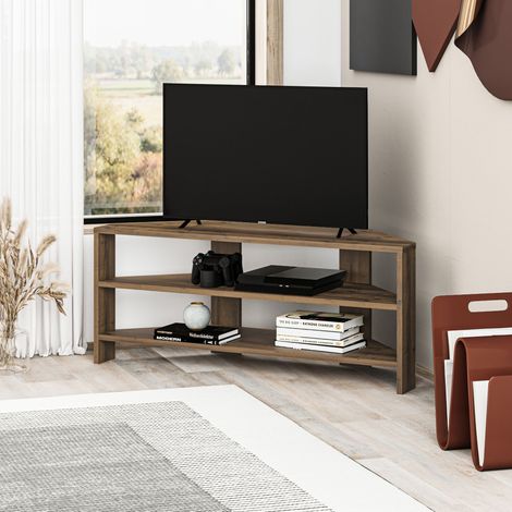Decortie Thales Corner Modern TV Stand Multimedia Centre TV Unit Corner 110cm - Dark Oak Effect