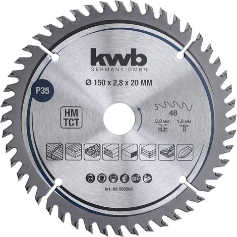 kwb lama per sega circolare 150 x 20 mm , taglio molto fine, adatta per piani di lavoro, legno e pannelli rivestiti (1/5)