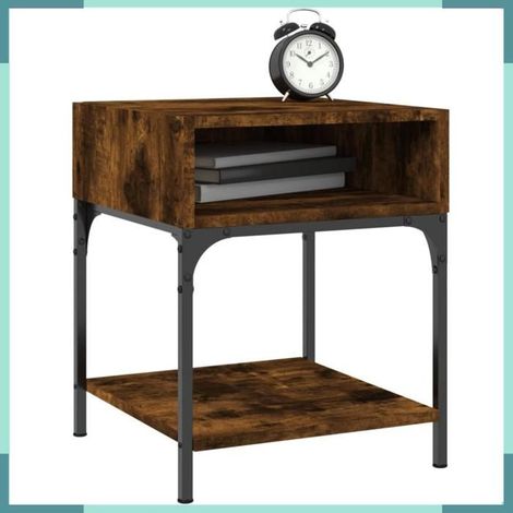 825877 Table de chevet chêne fumé 40x41x50 cm bois d'ingénierie (1/5)