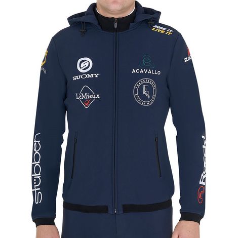 S, Blu: Giacca softshell multilogo da uomo slim fit in tessuto tecnico con cappuccio removibile (1/5)