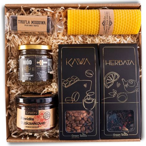 Geschenkkorb mit Tee, Kaffee, Honig, Marmelade, Kerzen und hochwertiger Geschenkbox (1/5)