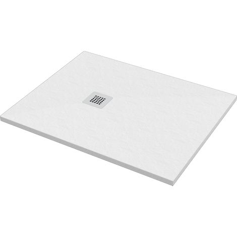 Receveur de douche à poser 80x100cm BPMAROSTON8010 – Résine de marbre blanc mat – Surface antidérapante – Écoulement Ø 90mm – Ponsi (1/5)