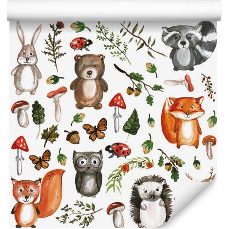 Carta da parati con animali del bosco e amici per soggiorno e camera da letto, 50x1000 cm (1/5)