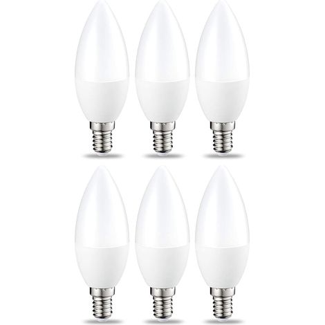 Juego de 6 bombillas LED pequeñas con forma de llama, casquillo Edison de rosca E14, 49 W (equivalente a 40 W), blanco cálido, no regulables