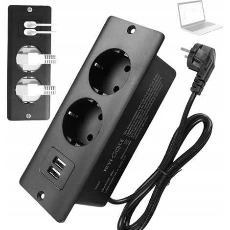 Enchufe empotrado de 2 vías con USB y cable de 1,5 m (1/5)
