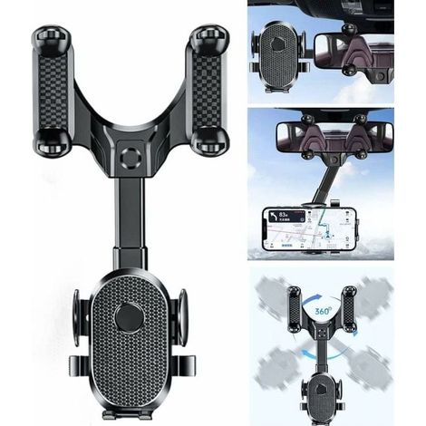 Support Téléphone Voiture Rétroviseur, Support Smartphone 360° Rotatif et Extensible pour Pare-brise Arrière, Accessoire Auto Universel (1/3)