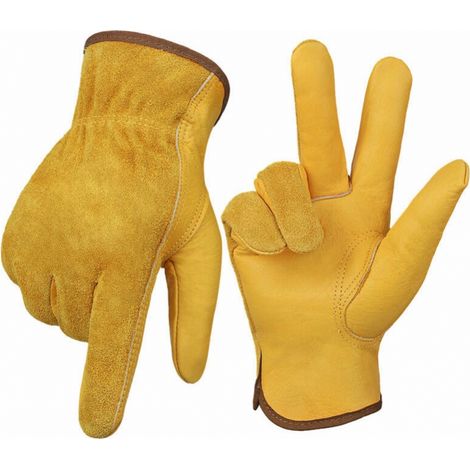 Par de guantes de jardinería resistentes a pinchazos, guantes de jardinería resistentes para hombres y mujeres, guantes de cuero duraderos para jardinería, maquinaria, soldadura (1/4)