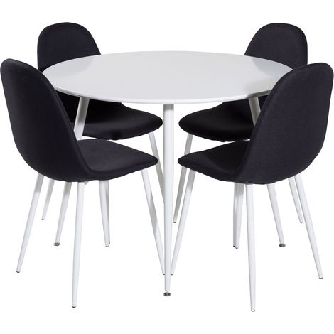 PlazaWHWH100 ensemble table, table blanc et 4 Polar chaises noir, blanc. (1/5)