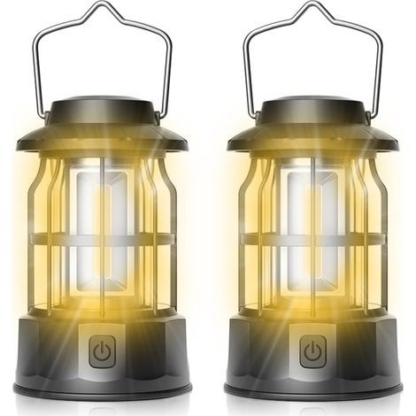 Lanterne de camping LED, lot de 2 lampes de camping portables, luminosité réglable, étanche, idéale pour le bivouac, la pêche, la randonnée et comme lampe de secours. (1/5)