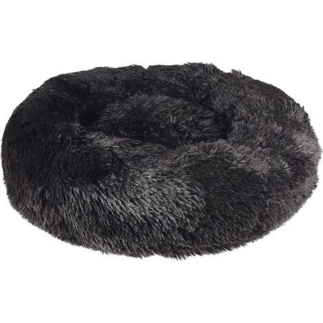 Round Black Dog Cushion, 50cm Diameter, Plush Polyester Fiber, Non-Slip Bottom, Indoor (1/5)