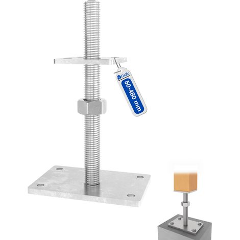 Pied de poteau carré réglable galvanisé à chaud 100 x 100 mm – hauteur ajustable 50 à 480 mm avec platine bois pour clôtures – GeZu Impex