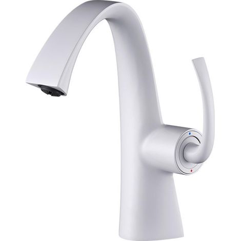 Robinet de Lavabo Eau Chaude et Froide Corps en Laiton Mitigeur Salle de Bain avec Vanne Céramique, Blanc (1/5)